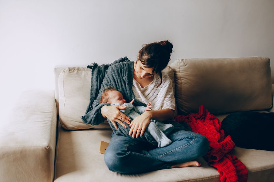 Mother and baby in a calm, supportive home recovery environment